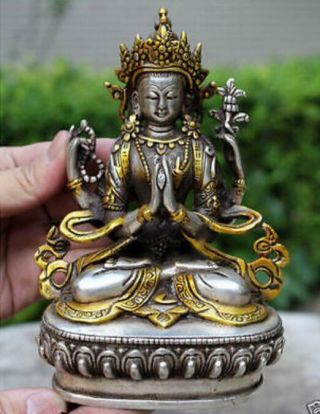 Rare Old Tibetan Buddhism Silver Bodhisattva Kwan - yin Drolma Buddha Statue 3