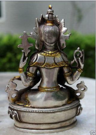 Rare Old Tibetan Buddhism Silver Bodhisattva Kwan - yin Drolma Buddha Statue 4