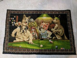 Velvet Style Wall Hanging Tapestry (dogs Playing Pool),  Never Hung,  Great Shape