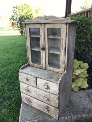 Vintage Childs Wooden Step Back Cupboard Hutch Cabinet Hoosier Toy Reclaimed