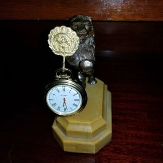 Vintage Pocket Watch Stand With Modern Bulova Battery Operated Pocket Watch 2