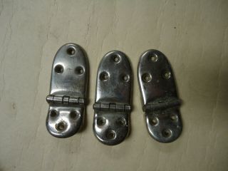Antique Ice Box Hinges,  White Brass Or Nickel,  Pat.  2 - 23 - 1915