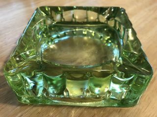 Vintage Green Depression Glass Ashtray - Tall Heavy Square W/ Plain Bottom