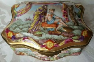 Antique French Porcelain High Relief Hp Dresser Box Capo Dia Monte N Crown