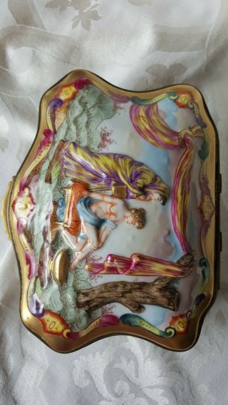 Antique French Porcelain High Relief HP Dresser Box Capo dia Monte N crown 6