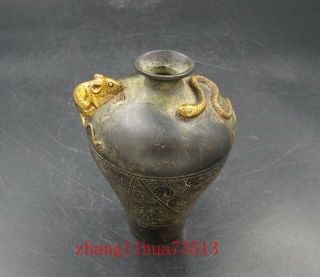 100mm Collectible Handmade Carving Statue Vase Pot Bronze Snake Rat Xuande Mark