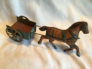 Antique Horse & Pull Cart Tin Litho Toy German Lehmann