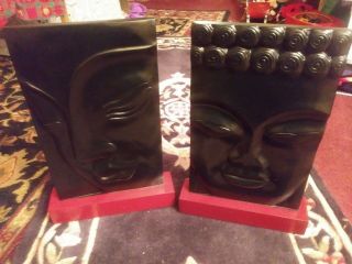 18 " Carved Panels Buddha Faces Black & Red