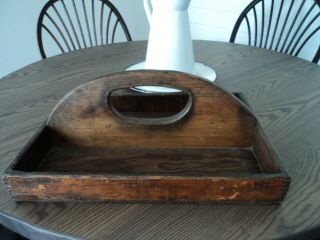 Antique Primitive Old Farm Wooden Tote Caddy Carrier Divided Finger Joint Box