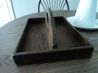 antique primitive old farm wooden tote caddy carrier divided finger joint box 3