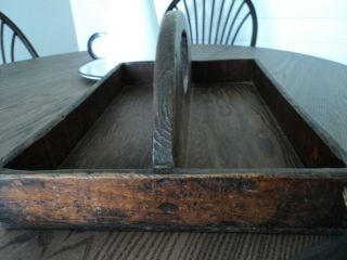 antique primitive old farm wooden tote caddy carrier divided finger joint box 7