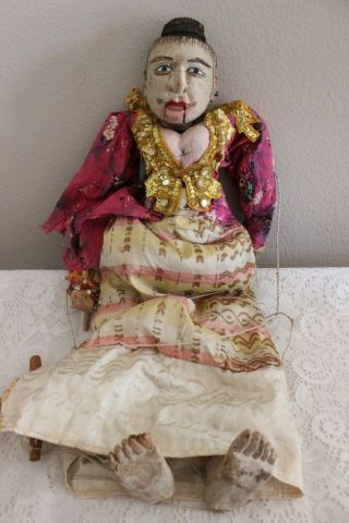 Vintage 24 " Burmese (burma) Handmade Wooden Marionette String Puppet Doll