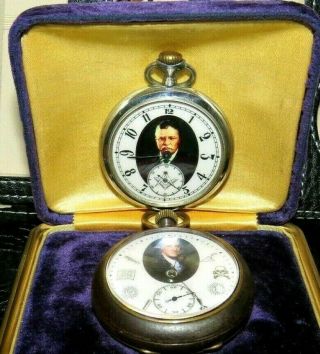 Antique American President Theodore Roosevelt Masonic Pocket Watch By Longines