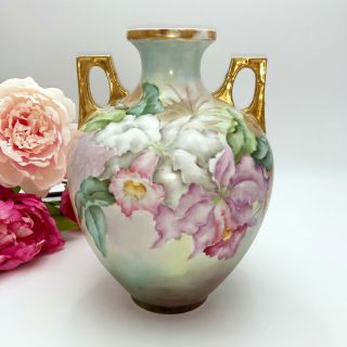 Antique Royal Austria Vase,  Hand Painted Gilded,  Floral Theme By O&e.  G.