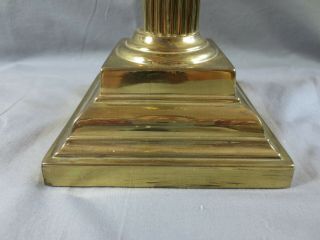 ANTIQUE VICTORIAN BRASS CORINTHIAN COLUMN OIL LAMP BASE 13 1/2 