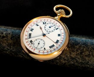 L.  LEROY & Cie Paris,  No 65942,  chronograph 18K gold,  enamel dial,  circa 1900 2