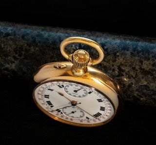 L.  LEROY & Cie Paris,  No 65942,  chronograph 18K gold,  enamel dial,  circa 1900 4