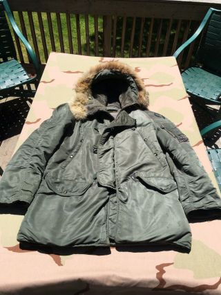 Vintage 1959 Usaf N - 3b Extreme Cold Weather Parka,  Small With Real Fur Hood Trim