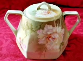 Antique Rs Prussia Cracker Dish,  Biscuit Jar Cabbage Rose Fine Porcelain 1880