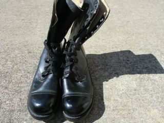 U.  S.  Army Issue Black Combat Boots With Toe Caps Size 10 1/2 N Dated 62