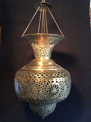 Vintage Pierced Hanging Lantern Candle Persian Moroccan Turkish Brass