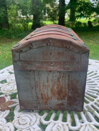 Early 1800’s Miniature Painted & Decorated Tin Dome Top Trunk 4