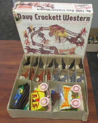 Vintage Davy Crockett Western No.  1598 Cowboy Play Set Archer Plastics