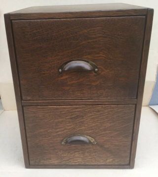 Larger Size Antique Oak 2 Drawer Desk Top File Cabinet -