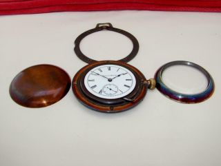 Rare 1894 HAMPDEN 15 Jewels Pocket Watch in TRAVEL CASE Size 18 - RUNS 4