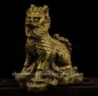 China old antique hand made brass Kylin and Ingot statue nr a01 2