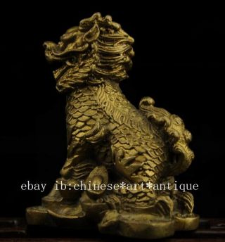 China old antique hand made brass Kylin and Ingot statue nr a01 3