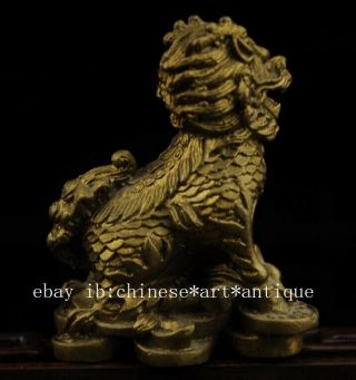 China old antique hand made brass Kylin and Ingot statue nr a01 4
