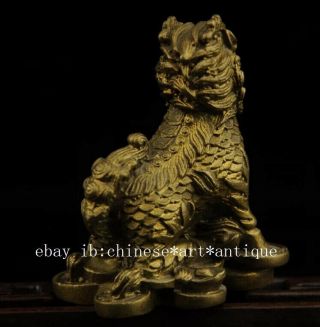 China old antique hand made brass Kylin and Ingot statue nr a01 5
