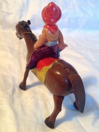 Vintage Occupied Japan Tin Wind Up Mechanical Horse W/Celluloid Plastic Rider 4