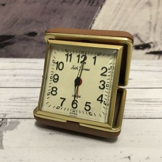 Vintage Seth Thomas Wind Up Folding Travel Alarm Clock Brown Case (s4