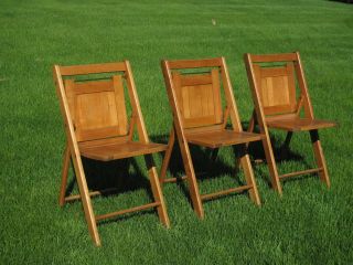 Vintage Antique Wooden Folding Chairs Set Of 3