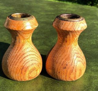 2 Small Teak Mid Century Modern Danish Wood Candle Holders 3” Two Tone Retro EUC 2