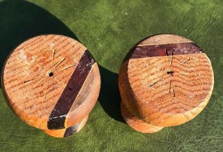 2 Small Teak Mid Century Modern Danish Wood Candle Holders 3” Two Tone Retro EUC 3