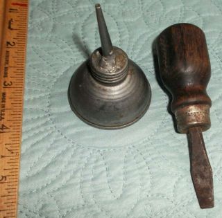 Vintage Sewing Small Oil Can & Wood Handled Screw Driver