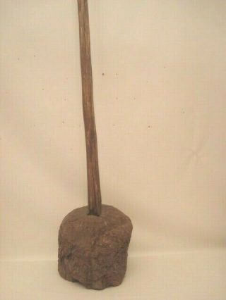 31 " Antique Burl Masher Mallet Hand Made Heavy W/ 25 " Long Handle Very Primitive