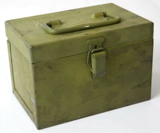 Vintage Metal Green Small Storage Ammo File Box Heavy Duty Collectible