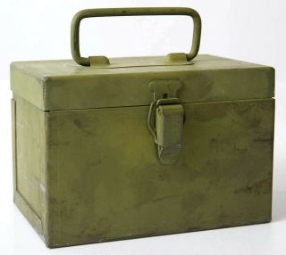 Vintage Metal Green Small Storage Ammo File Box Heavy Duty Collectible 3
