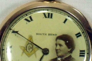 ANTIQUE MASONIC 1910 SOUTH BEND 419 DOUBLE ROLLER 12s 17J POCKET WATCH RUNNING 2