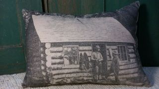 Primitive Vintage Americana Farm Pillow Log Cabin Wilderness Men Rustic