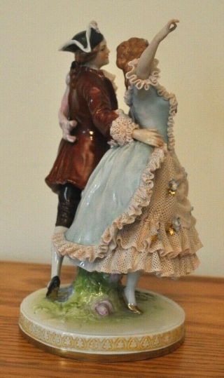 Dresden Lace Figurine Dancing Courting Couple 8 1/2 