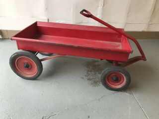 Antique Vtg 1940s Montgomery Wards Hawthorne Childs Red Wagon Pull Toy Farm