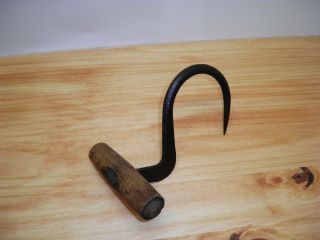 Old Hook Handled Hay Hook Blacksmith Forged Iron Tool Primitive Farm Farming