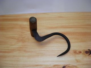 Old Hook Handled Hay Hook Blacksmith Forged Iron Tool Primitive Farm Farming 3