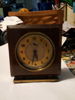 Vtg Seth Thomas Wood Case Desk Alarm Clock Brass Mid Century Art Deco