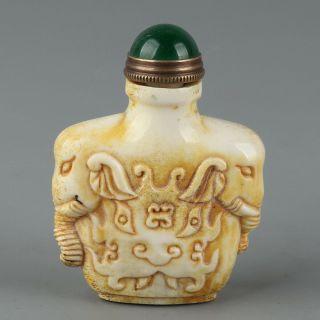 Chinese Exquisite Hand - Carved Elephant Carving Antlers Snuff Bottle